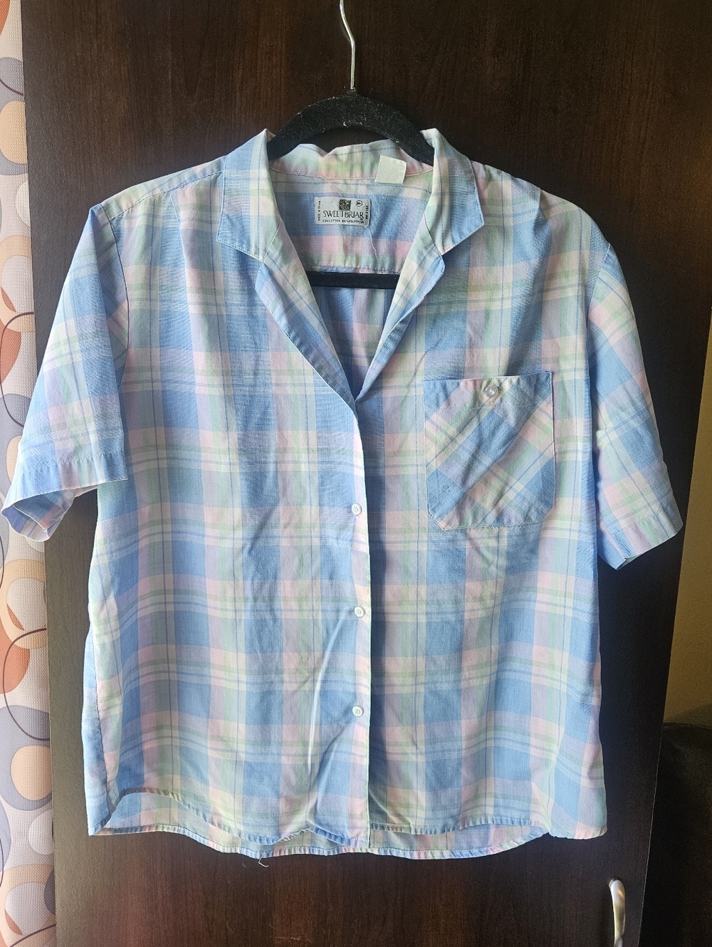 Vintage Sweet Briar Women's Pastel Blue and Light Pink Plaid Button-Down Shirt